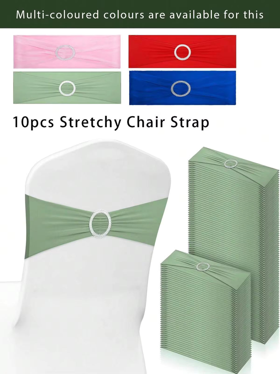 10pc/20pc/50pc Set Lime Green/Pink/Royal Blue/Red/Dark Green/Gold/White Elastic Chair Sash With Bowknot Buckle Slider, Suitable For Weddings, Parties, Receptions, Events, Ceremonies, Banquets, Decorations, Birthdays And More Meaningful Occasions
