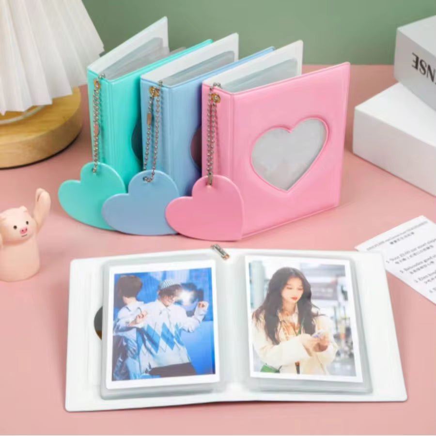 Heart Hollow Cover 2X3 Inch Mini Photo Album With Small Heart Pendant, Holds 32 Photos, 16 Inner Pages, Bookshelf, Wedding Album, Card Storage