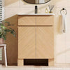 24" Bathroom Vanity With Sink, Freestanding Wood Bathroom Sink Cabinet With Ceramic Basin And Soft-Close Doors, Single Sink Bathroom Vanity, Adjustable Shelves, Easy Assembly, Natural Oak